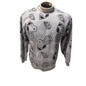 Peanuts Snoopy Sweatshirt Small Gray Holiday Winter Snowflake Pullover Crewneck